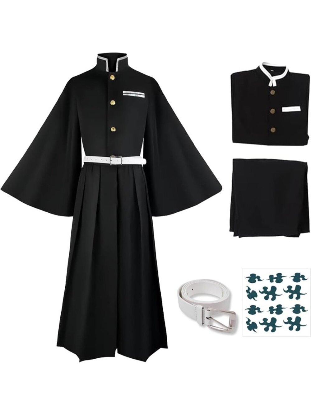 Women's Black Halloween Costume Set Anime Cosplay Japanese Kimono Outfit Cloak